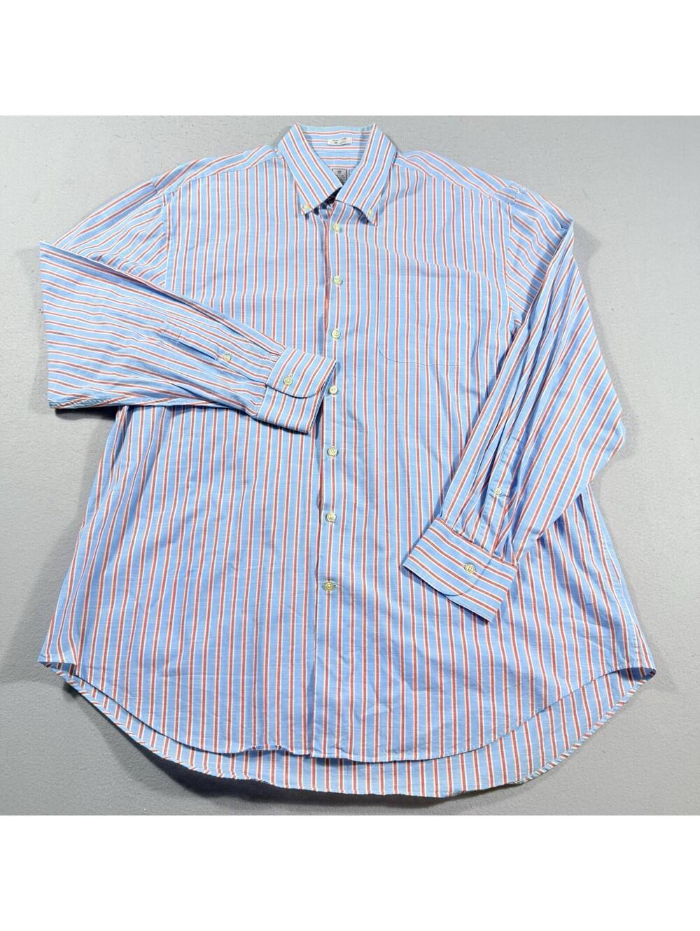 Peter Millar Striped Button Down Shirt Blue Red XL Cotton Casual Dress Shirt